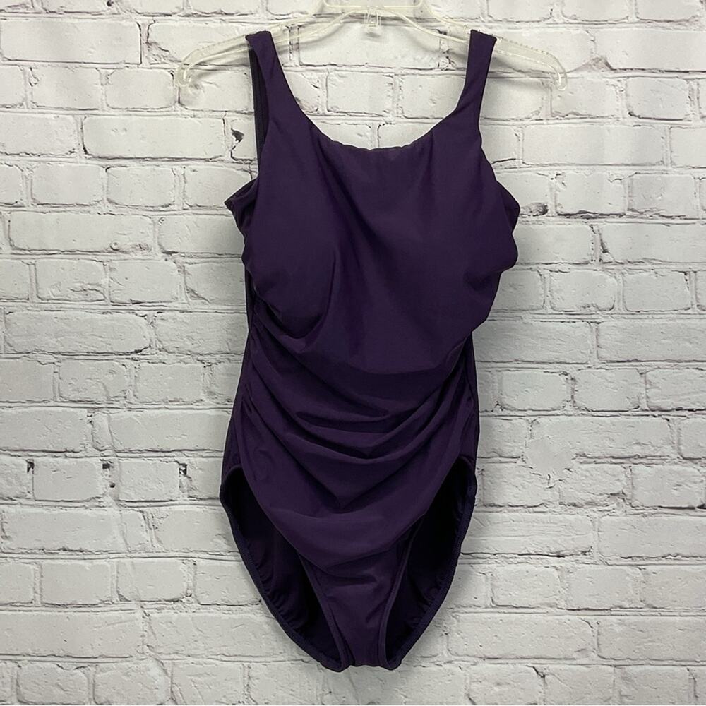 Miraclesuit Swimsuit Women's Size 12 Purple One Piece Ruching Beach Cruise Pool